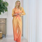Light Yellow orange silk satin set