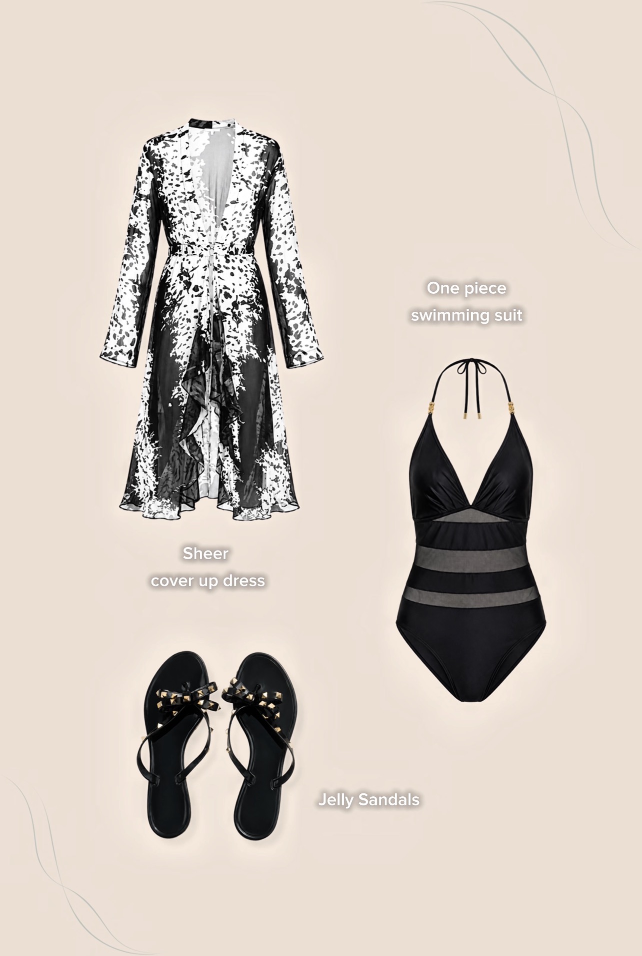 Silk chiffon Cover Up beach dress Black & White