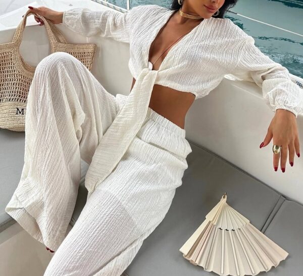 White set , knot shirt and pants - Image 2
