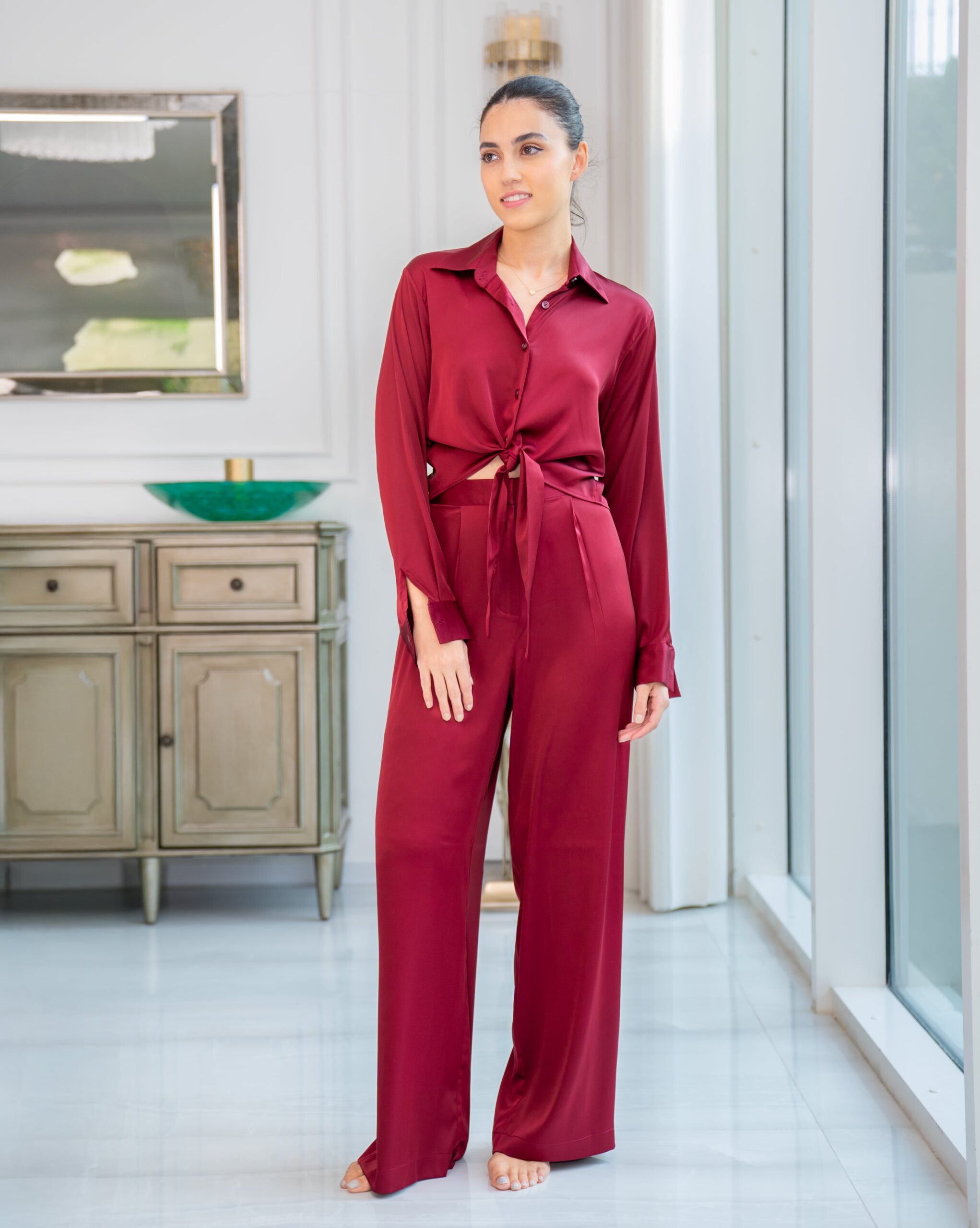 Silk Satin Burgundy Set