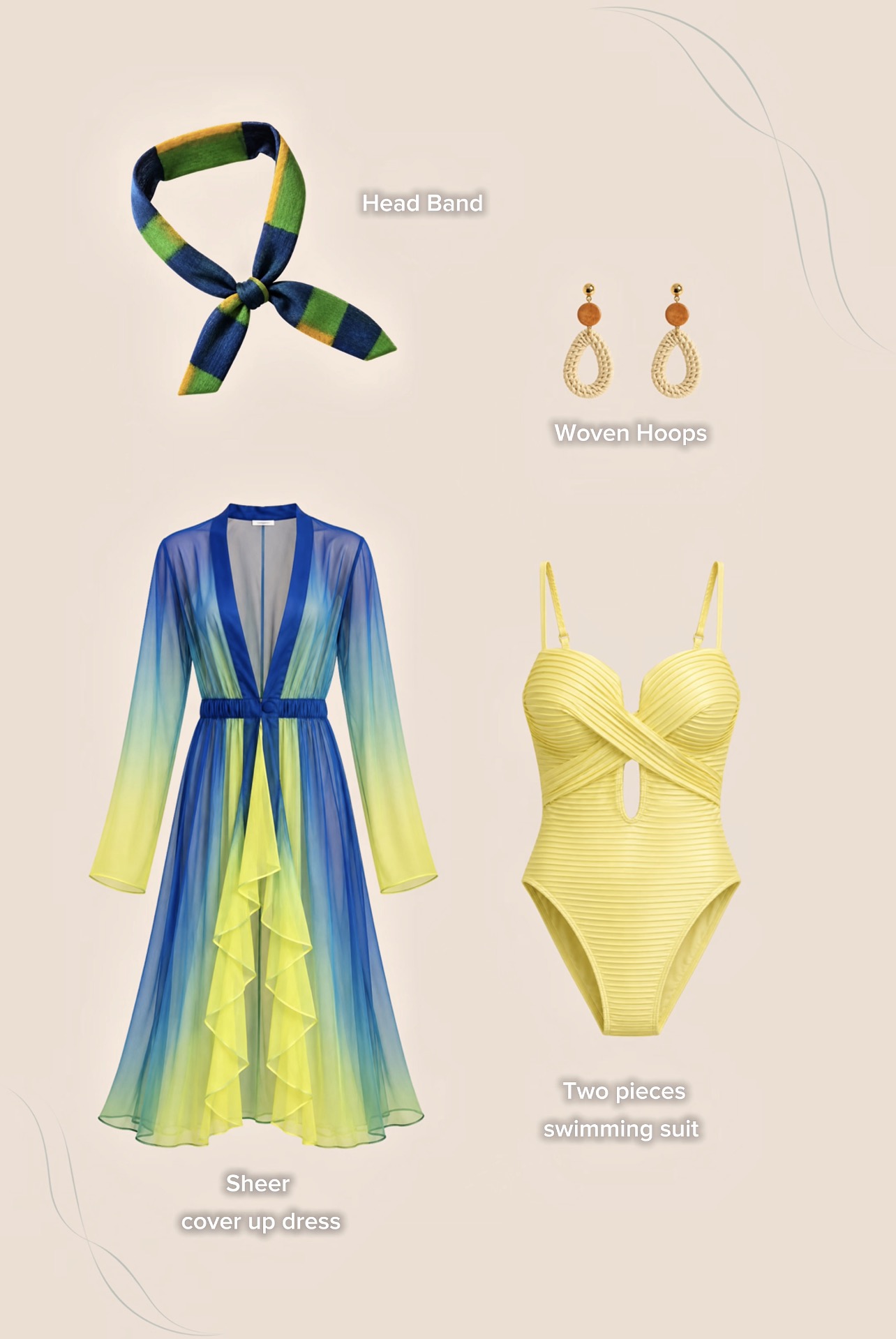 Silk Chiffon Cover Up Beach Dress Blue & Lime Gradient Shades - Image 5