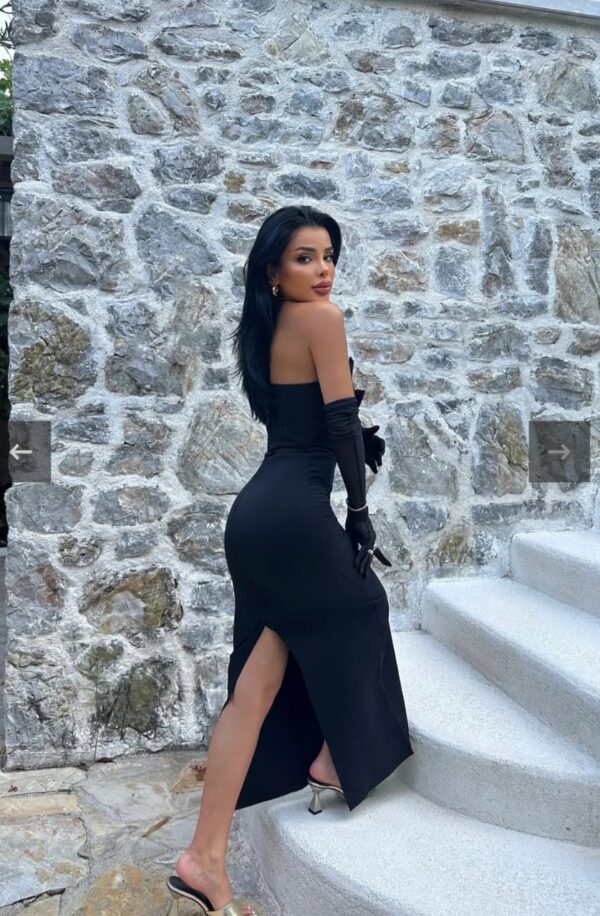 Black bow dress with chiffon gloves - Image 3