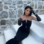Black bow dress with chiffon gloves