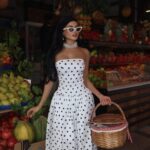 Polka dot white strapless dress