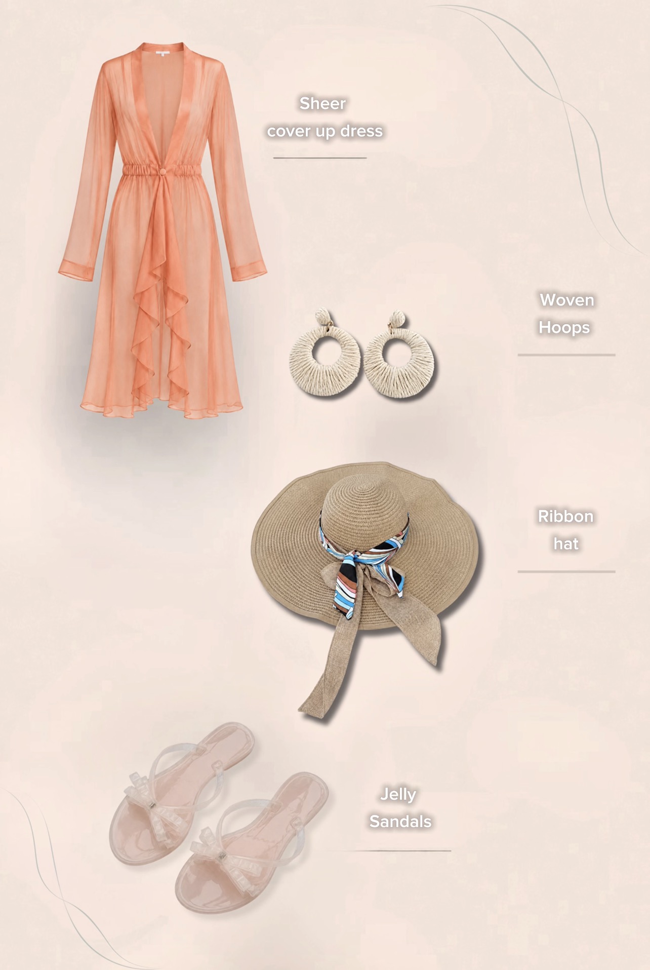 Silk Chiffon Cover Up Beach Dress Peach Color