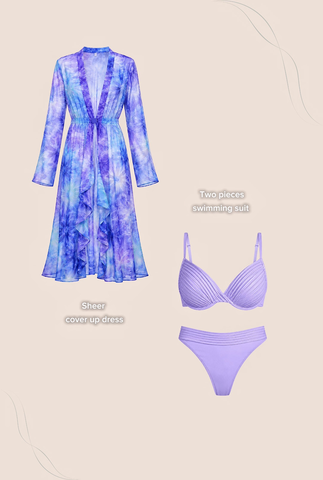 Silk Chiffon Cover Up Beach Dress Blue Purple Color