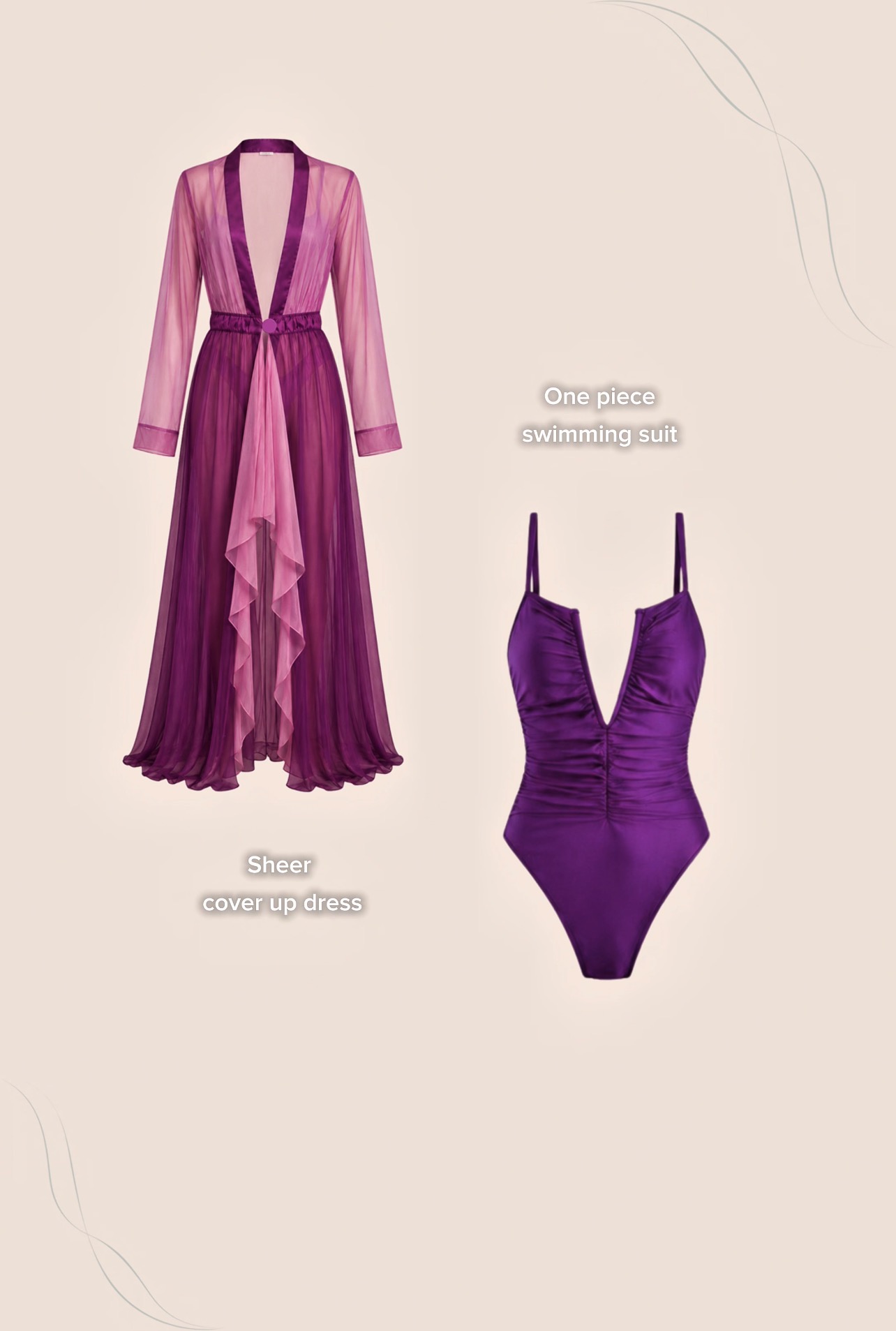 Silk Chiffon Cover Up Beach Dress Pink and Purple Color