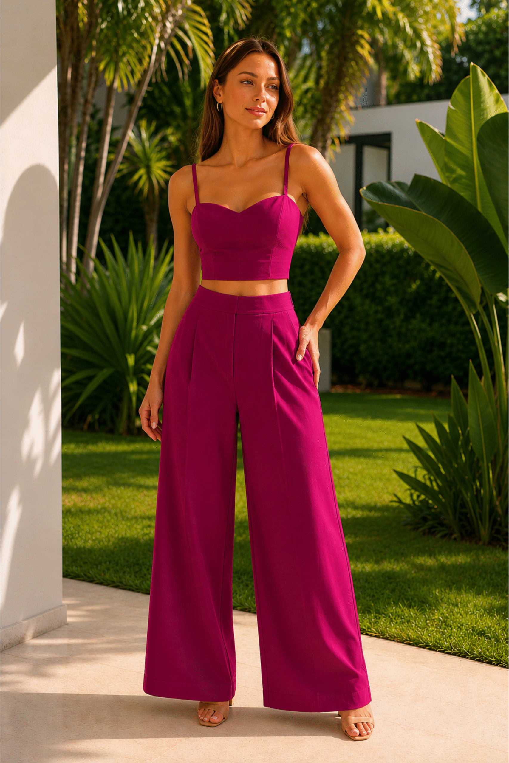 Sweetheart Neck Cotton Crepe Co-Ord Set – Burgundy & Bright Orange