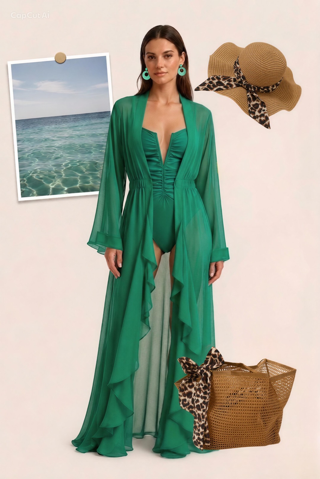 Silk Chiffon Cover Up Beach Dress Bold Green Color - Image 3
