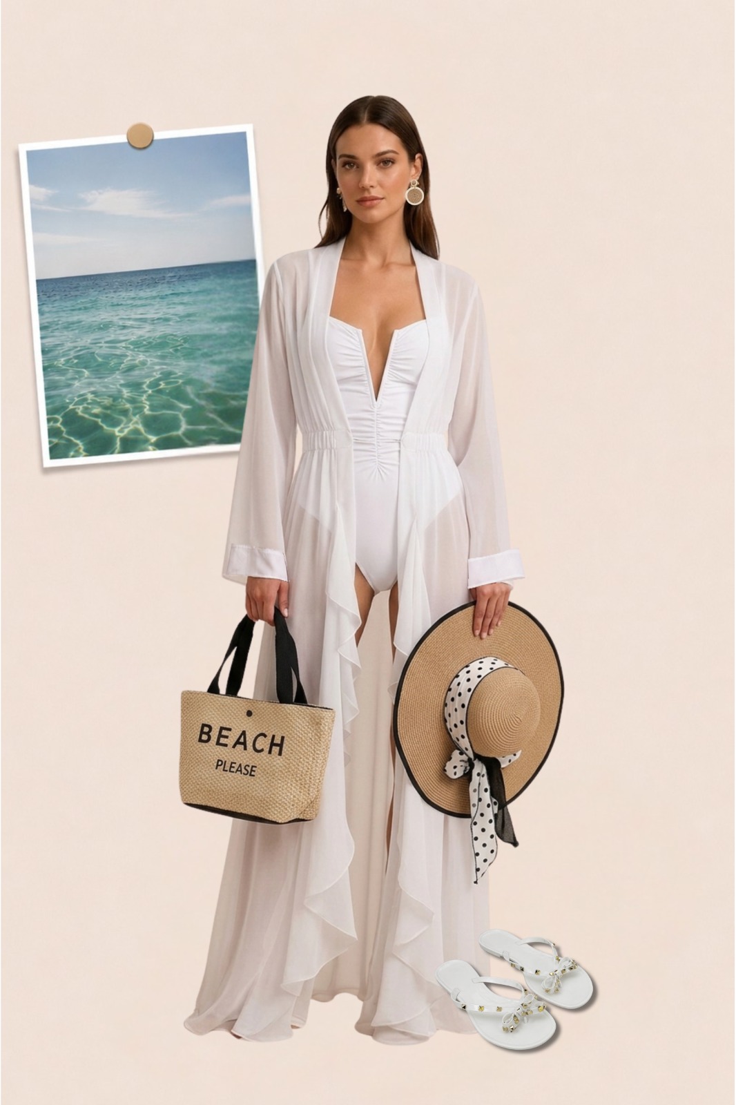 Silk Chiffon Cover Up Beach Dress Cloud White Color - Image 2