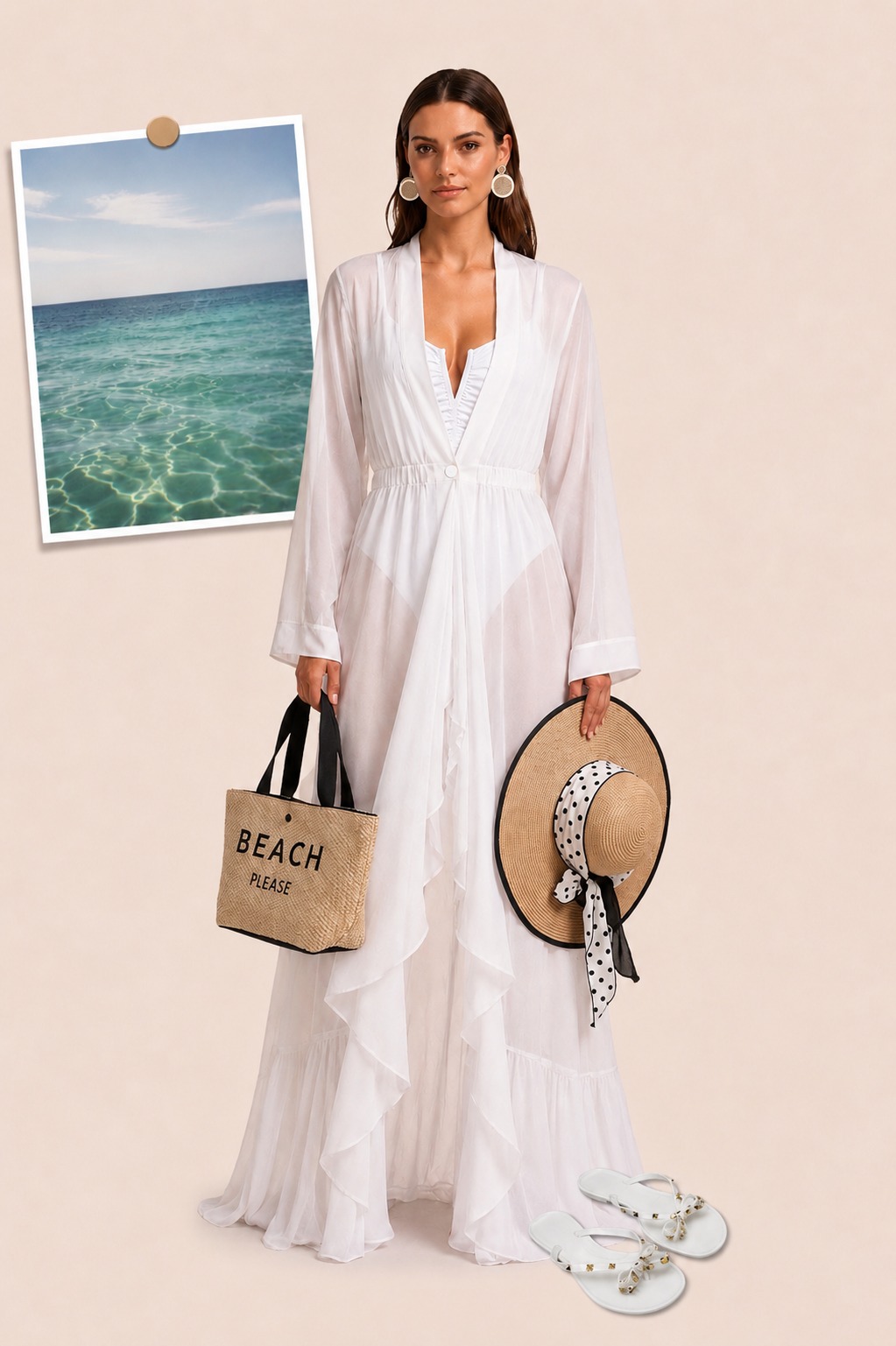 Silk Chiffon Cover Up Beach Dress Cloud White Color - Image 3