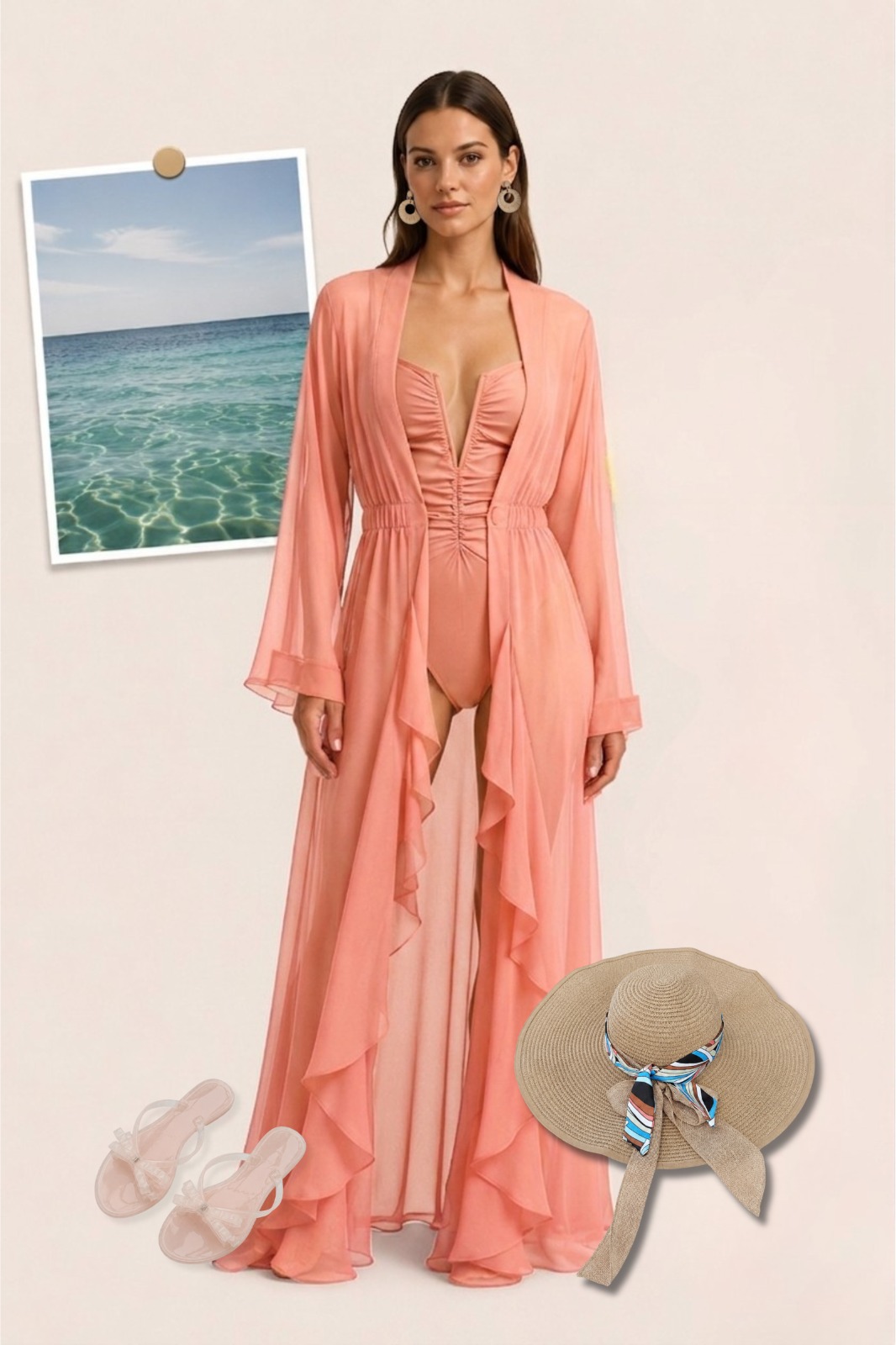 Silk Chiffon Cover Up Beach Dress Peach Color - Image 2