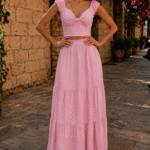 Pink Linen Crop Top & Maxi Skirt Set
