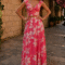 Coral Pink Floral Cotton Linen Co-Ord Set
